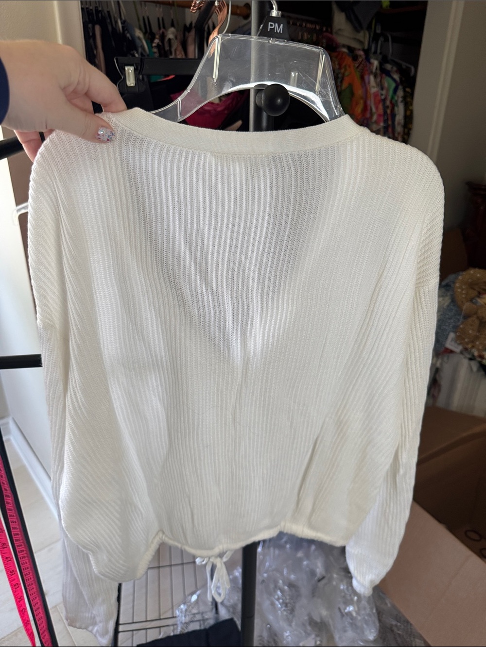 Splendid Cream Button-Front Ribbed V-Neck Cardigan - Picture 5 of 7